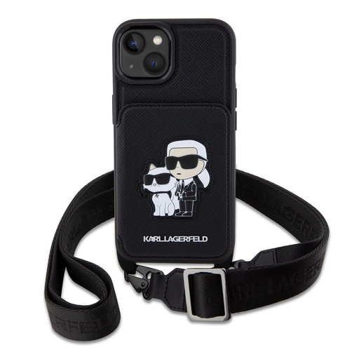 Apple iPhone 14 Karl Lagerfeld Saffiano Crossbody Karl and Choupette NFT tok (Fekete) – KLHCP14SCSAKCPMK