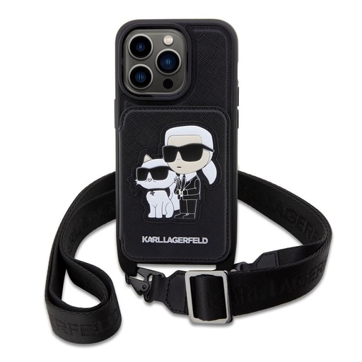 Apple iPhone 14 Pro Karl Lagerfeld Saffiano Crossbody Karl and Choupette NFT tok (Fekete) – KLHCP14LCSAKCPMK
