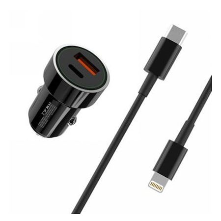 XO TZ11 autós töltő (Fekete) – 20W, QC3.0 + PD3.0, USB-C–Lightning kábel