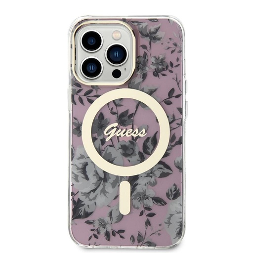 Apple iPhone 13 Pro Guess Flowers IML MagSafe tok (Rózsaszín) - GUHMP13LHCFWSP