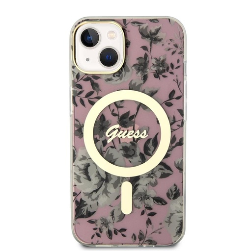Apple iPhone 14 Guess Flowers IML MagSafe tok (Rózsaszín) - GUHMP14SHCFWSP