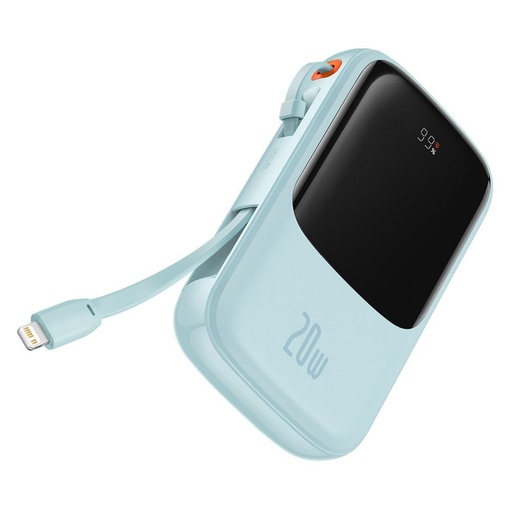 BASEUS QPow powerbank, 10000mAH kapacitással,20W töltési teljesítménnyel, lightning kábellel kék