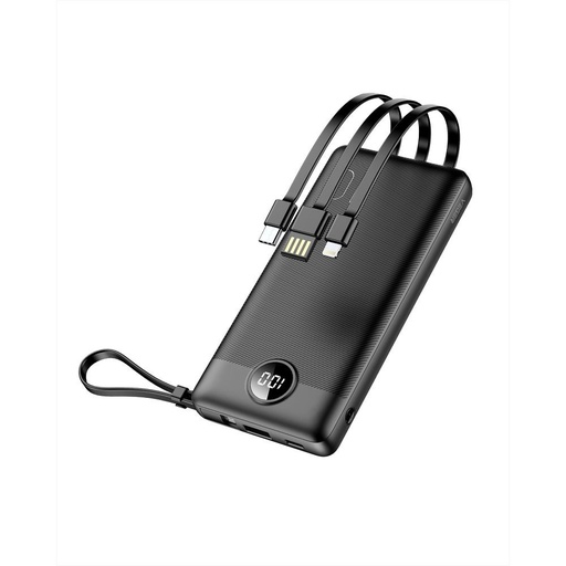 VEGER C10 powerbank, 10000mAH kapacitással,20W töltési teljesítménnyel, Type-C/MicroUSB/Lightning kábellel fekete