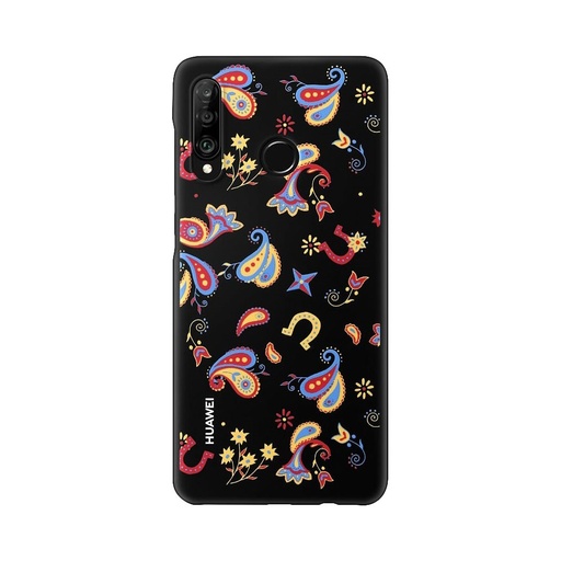 Huawei P30 Lite decorative TPU floral gyári hátlap tok, (Fekete)
