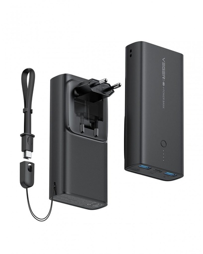 VEGER ACE100 power bank és fali töltő egybe - 10000mAH - led töltésjelző, pd 20w töltési teljesítmény fekete