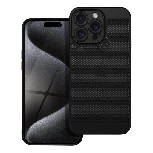 Apple iPhone 15 Pro Max Breezy lyukacsos műanyag hátlap tok (Fekete)