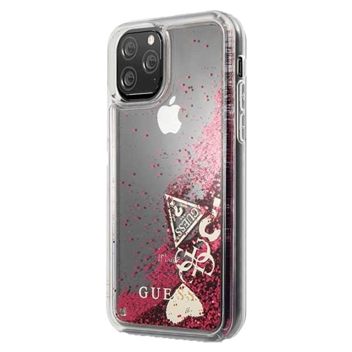 Apple iPhone 11 Pro Guess Glitter Hearts tok (Málna) - GUHCN58GLHFLRA