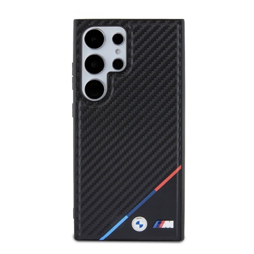 Samsung Galaxy S24 Ultra BMW M PU Leather Carbon MagSafe tok – Tricolor Line (Fekete) - BMHMS24L23PUDTK