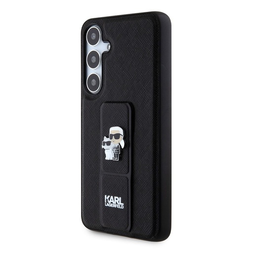 Samsung Galaxy S24+ Karl Lagerfeld Saffiano Grip Stand Metal Logo tok (Fekete) – KLHCS24MGSAKCPK