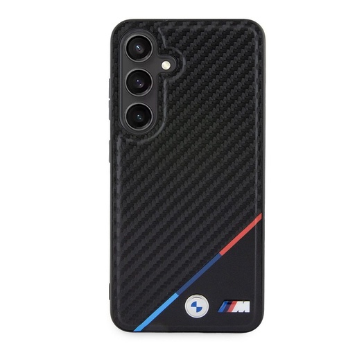 Samsung Galaxy S24 BMW M PU Leather Carbon MagSafe tok – Tricolor Line (Fekete) - BMHMS24S23PUDTK
