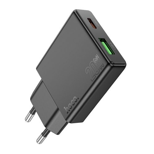 Hoco N38 gyorstöltő adapter USB-A/Type-C csatlakozással (PD20W teljesítménnyel) fekete