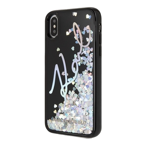 Apple iPhone X/XS Karl Lagerfeld Signature Liquid Glitter Sequins tok (Fekete) – KLHCPXKSIGMU