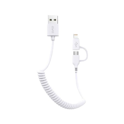 AWEI CL-53 2in1 kábel (microUSB + lightning), csavart, 1m, fehér