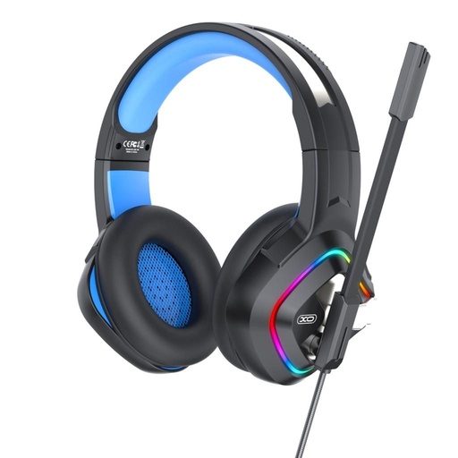 XO GE08 vezetékes gamer fejhallgató, USB+3,5mm Jack csatlakozóval, RGB világítással fekete